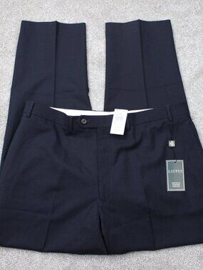 LAUREN Ralph Lauren Pants NWT Mens 40x32 Blue Total Comfort 100% Wool Flat Front